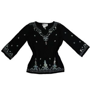 Vintage Black Embellished Blouse